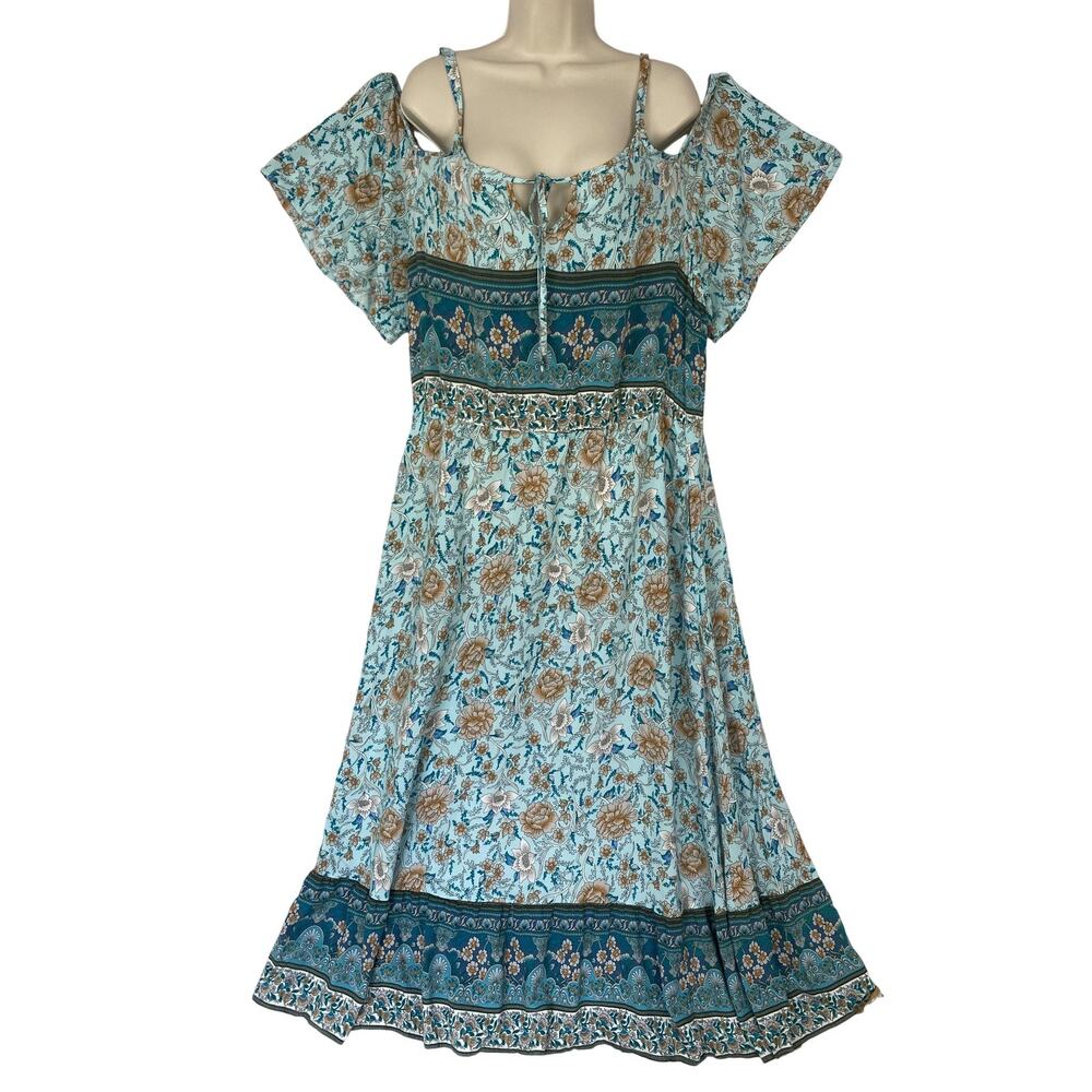 BloomChic Maxi Dress Size 22 24 Blue Floral Boho Festival Pockets Flowy Sundress